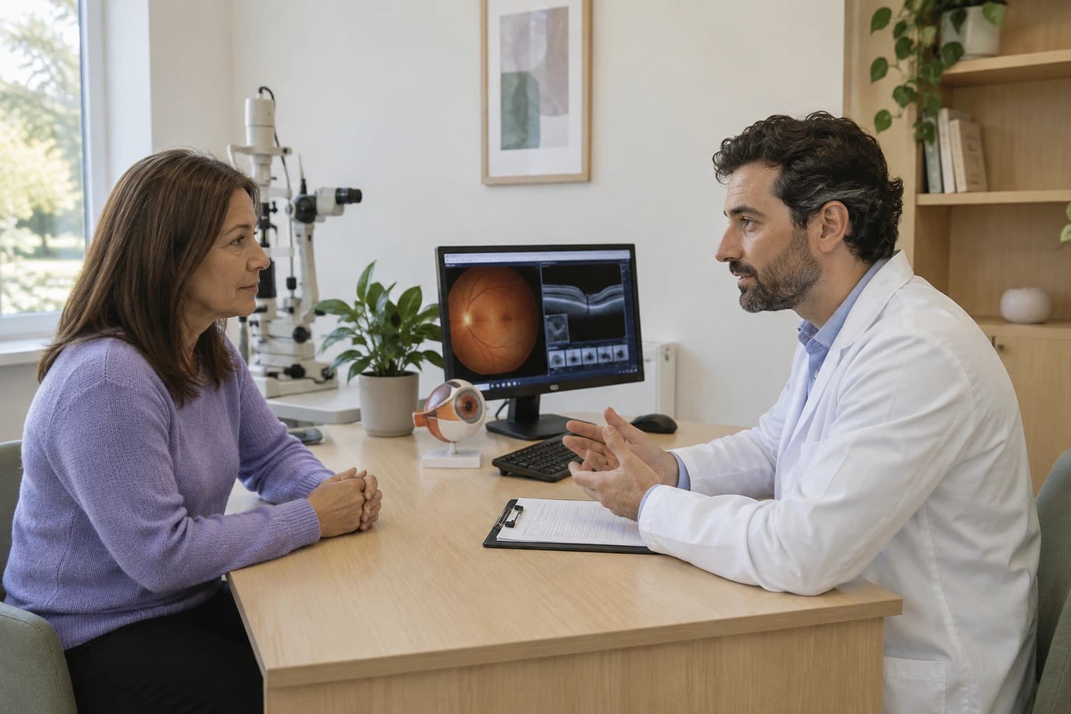 Photo of a specialist discussing next steps with a patient.