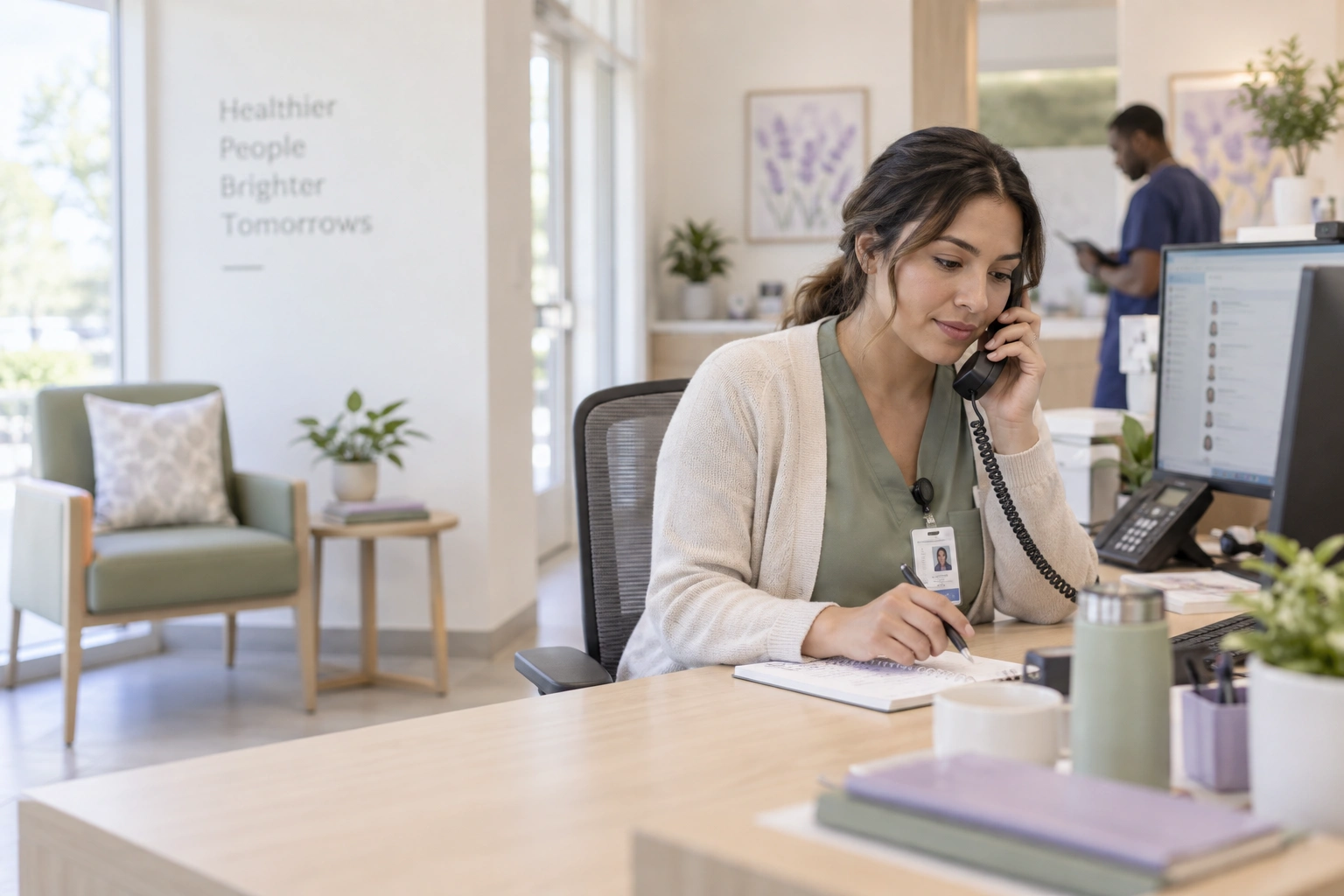 Clinic coordinator locating a provider's contact details before making a phone call.